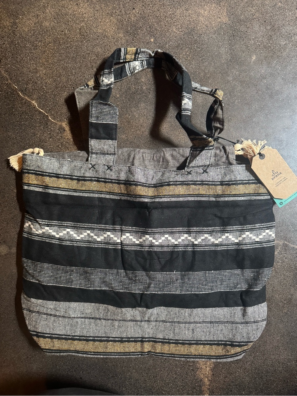 prAna Cinch Striped Black & Gray Tote Bag